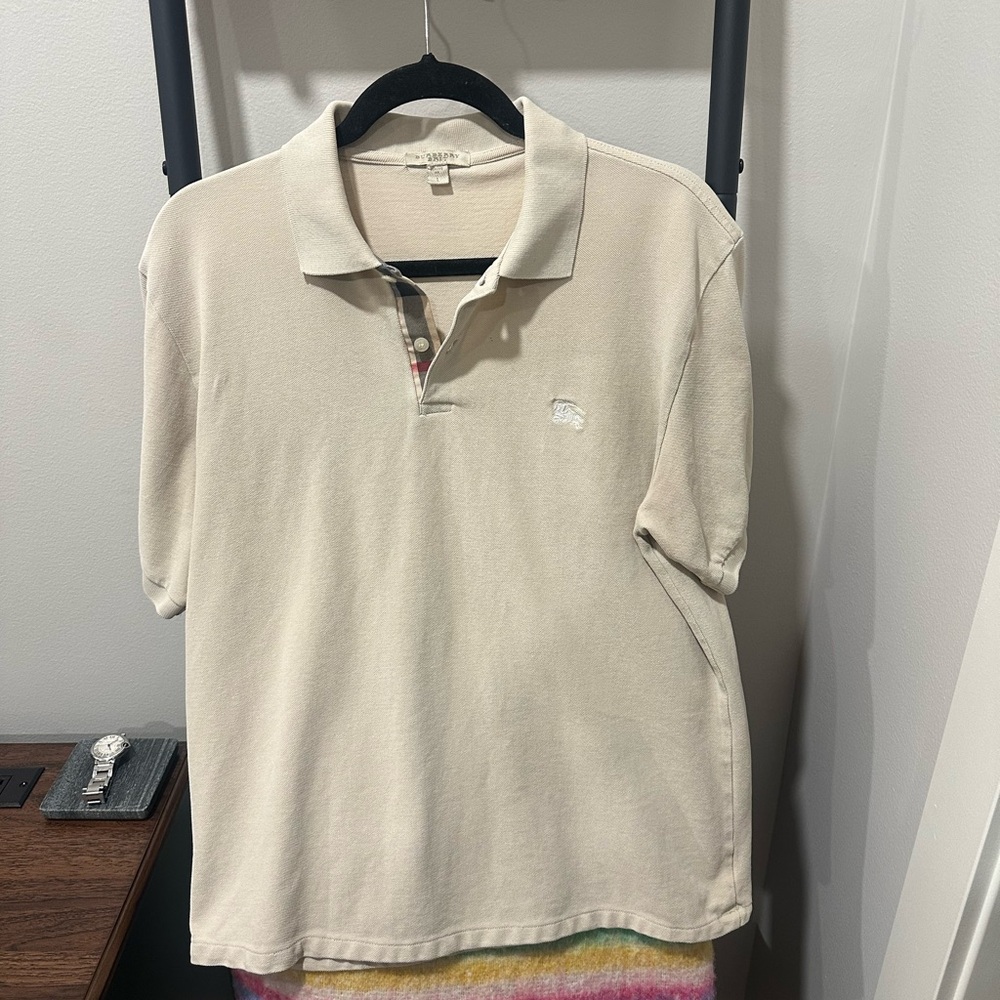 Burberry Men’s Light Beige Polo with Signature Check Trim